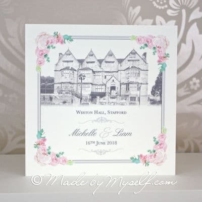 Floral Corners Venue Pocketfold Wedding Invitation