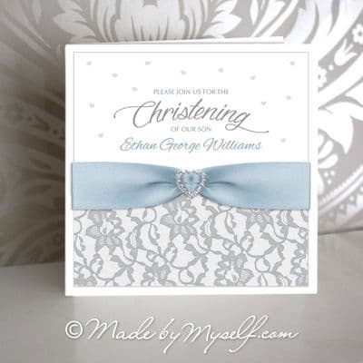 Lace and Ribbon Christening Invitation - Boy