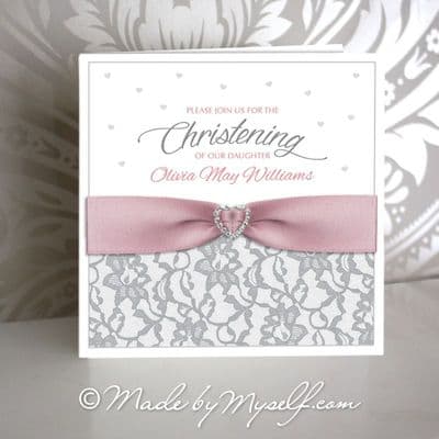 Lace and Ribbon Christening Invitation - Girl