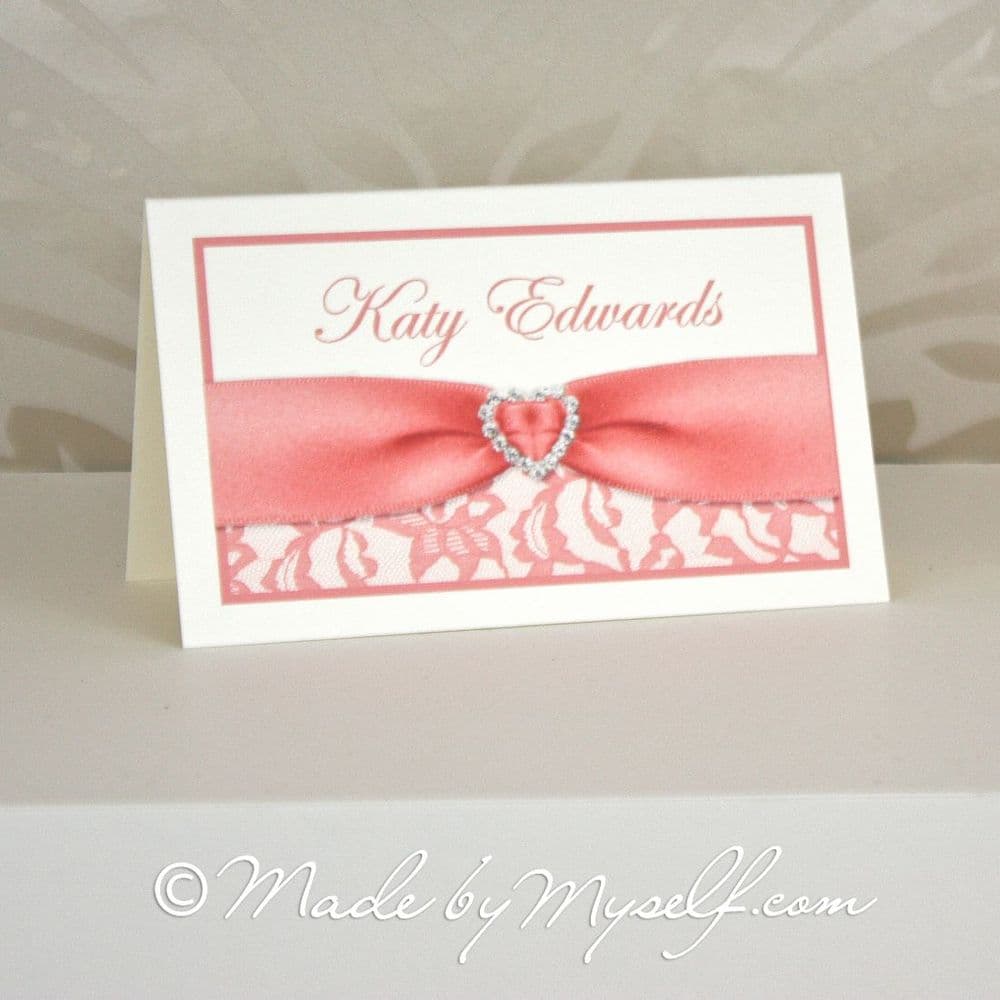 Printed Ribbon Heart Lace Place Card