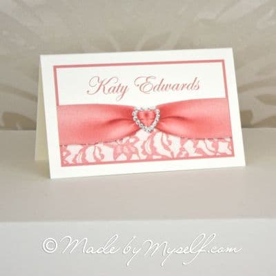 Printed Ribbon Heart Lace Place Card