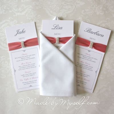 Ribbon Diamante 3 Row Menu Place Card - Dusky Pink