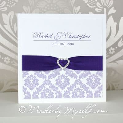 Ribbon Heart Damask Wedding Invitation