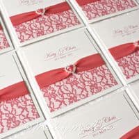 Ribbon Heart Lace Pocketfold Wedding Invitation