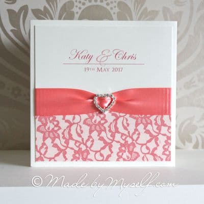 Ribbon Heart Lace Pocketfold Wedding Invitation