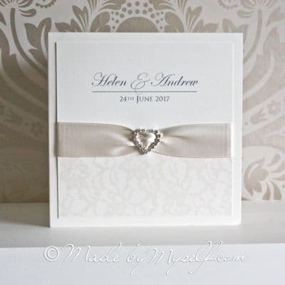 Ribbon Heart Lace Wedding Invitation