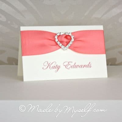 Ribbon Heart Place Card Coral