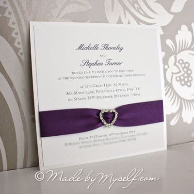 Ribbon Heart Wedding Invitation - Flat Card
