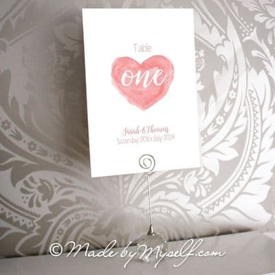 Watercolour Heart Table Number
