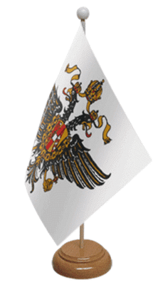1st Queen's Dragoons Desk / Table Flag with wooden stand and base