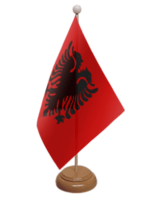 Albania Desk / Table Flag with wooden stand and base