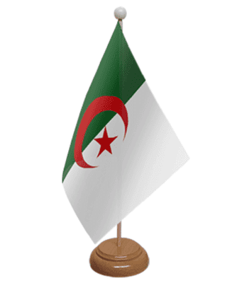 Algeria Desk / Table Flag with wooden stand and base