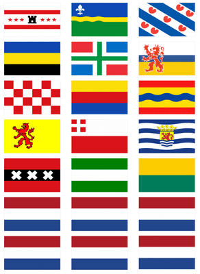 All 12 Netherlands Regions' Flag Stickers - 21 per sheet