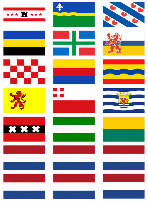 All 12 Netherlands Regions' Flag Stickers - 21 per sheet