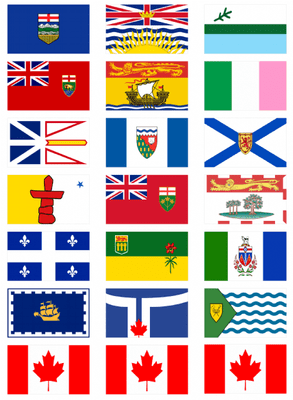 All 13 Canadian Provinces' Flag Stickers - 21 per sheet