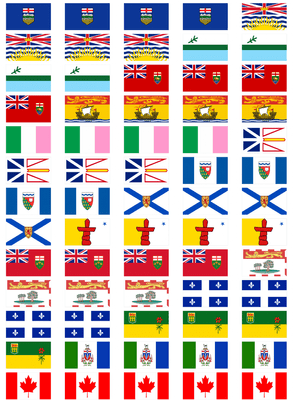 All 13 Canadian Provinces' Flag Stickers - 65 per sheet