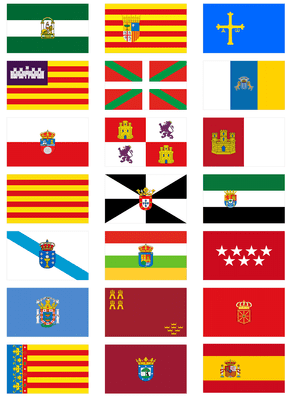 All 19 Spanish Regions' Flag Stickers - 21 per sheet