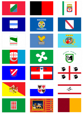 All 20 Italian Regions' Flag Stickers - 21 per sheet