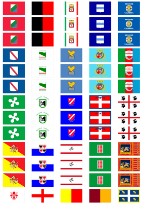 All 20 Italian Regions' Flag Stickers - 65 per sheet