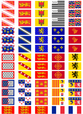 All 21 French Regions' Flag Stickers - 65 per sheet