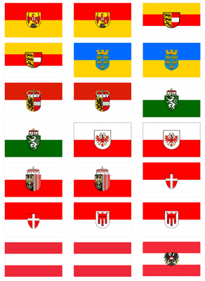 All 9 Austrian States' Flag Stickers - 21 per sheet