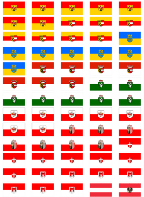 All 9 Austrian States' Flag Stickers - 65 per sheet