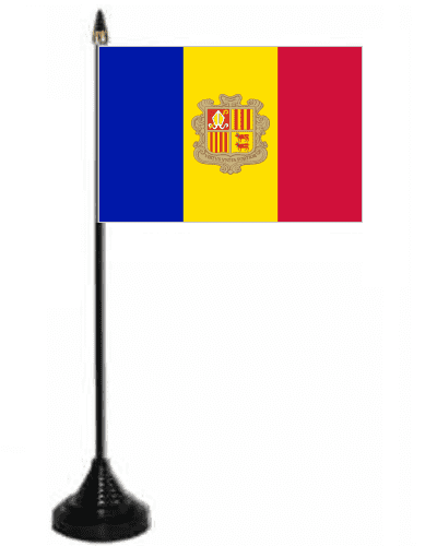 Andorra Desk / Table Flag with plastic stand and base.