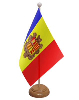 Andorra Desk / Table Flag with wooden stand and base