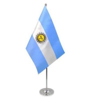 Argentina Desk / Table Flag with chrome stand and base.