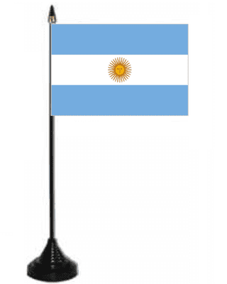 Argentina Desk / Table Flag with plastic stand and base.