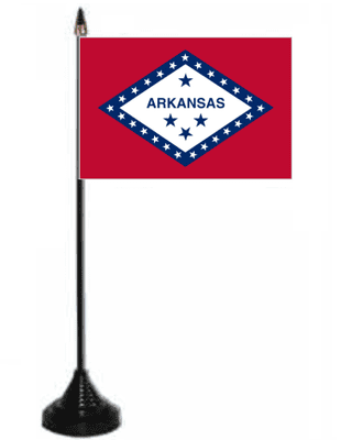 Arkansas Desk / Table Flag with plastic stand and base.