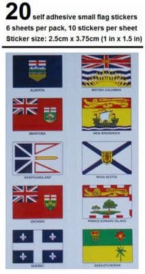 Assorted Canada Province and Territory Flag Stickers (pack of 20).