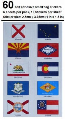 Assorted USA State Flag Stickers (pack of 60).