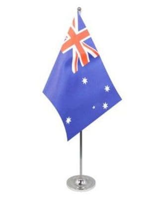 Australia Desk / Table Flag with chrome stand and base.
