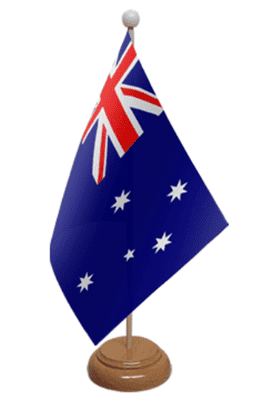 Australia Desk / Table Flag with wooden stand and base