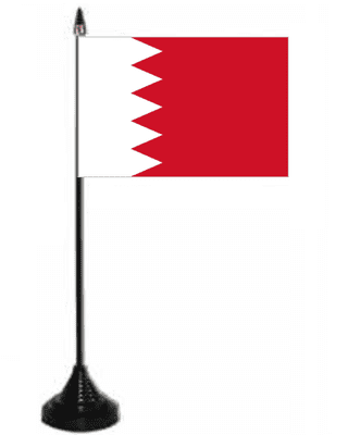 Bahrain Desk / Table Flag with plastic stand and base.