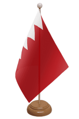 Bahrain Desk / Table Flag with wooden stand and base