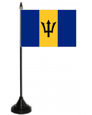 Barbados Desk / Table Flag with plastic stand and base.