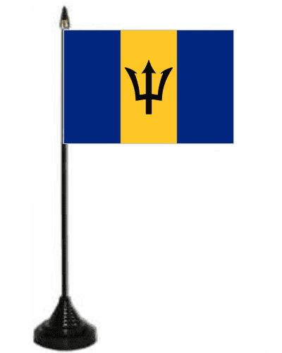 Barbados Desk / Table Flag with plastic stand and base.