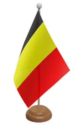 Belgium Desk / Table Flag with wooden stand and base