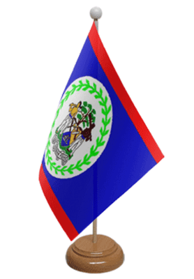 Belize Desk / Table Flag with wooden stand and base