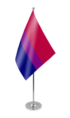 Bisexual Pride Desk / Table Flag with chrome stand and base