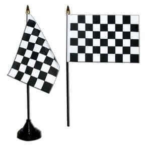 Black and White Checkered Desk / Table Flag with plastic stand and base.