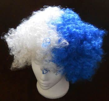 Blue and White Afro Wig.