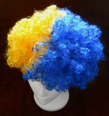 Blue and Yellow Afro Wig.