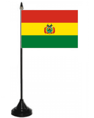 Bolivia Desk / Table Flag with plastic stand and base.