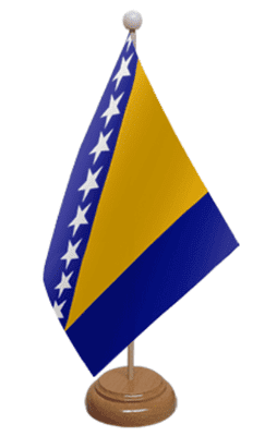 Bosnia Desk / Table Flag with wooden stand and base