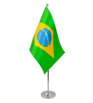 Brazil Desk / Table Flag with chrome stand and base.