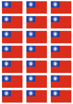 Burma 1974-2010 Flag Stickers - 21 per sheet