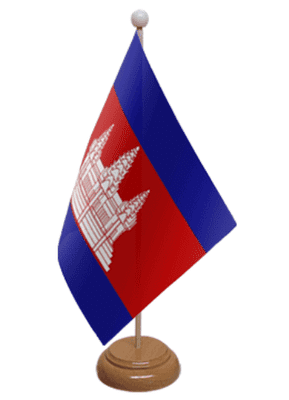 Cambodia Desk / Table Flag with wooden stand and base
